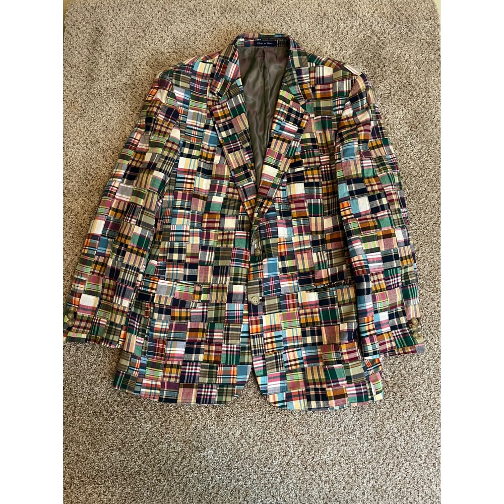 Alan Flusser Men's Blazer 44R Multicolor Patchwork Madras Cotton Sport Coat